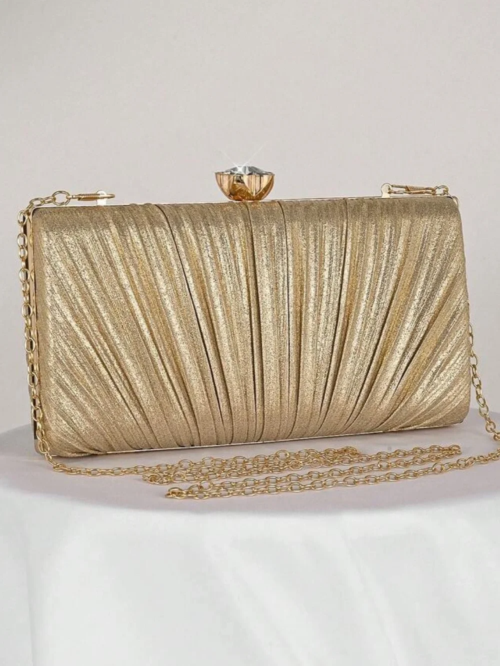 Gold Pleated Evening Clutch - Elegant Women's Bag